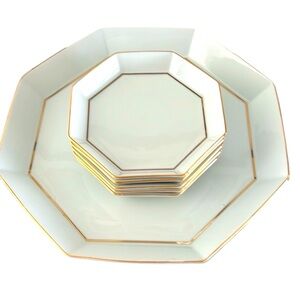 Japanese Vintage Octagonal Set of 6 Plates 11" Lg Serving , 5.5" Small Dessert